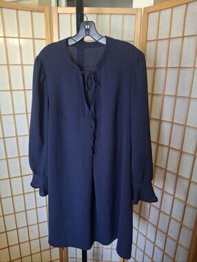 SHEIN Navy Blue Long Sleeve Mini Dress with Tie Neck